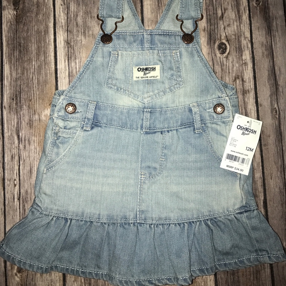Oshkosh Jean Overall Dress with ruffle 12M NWT